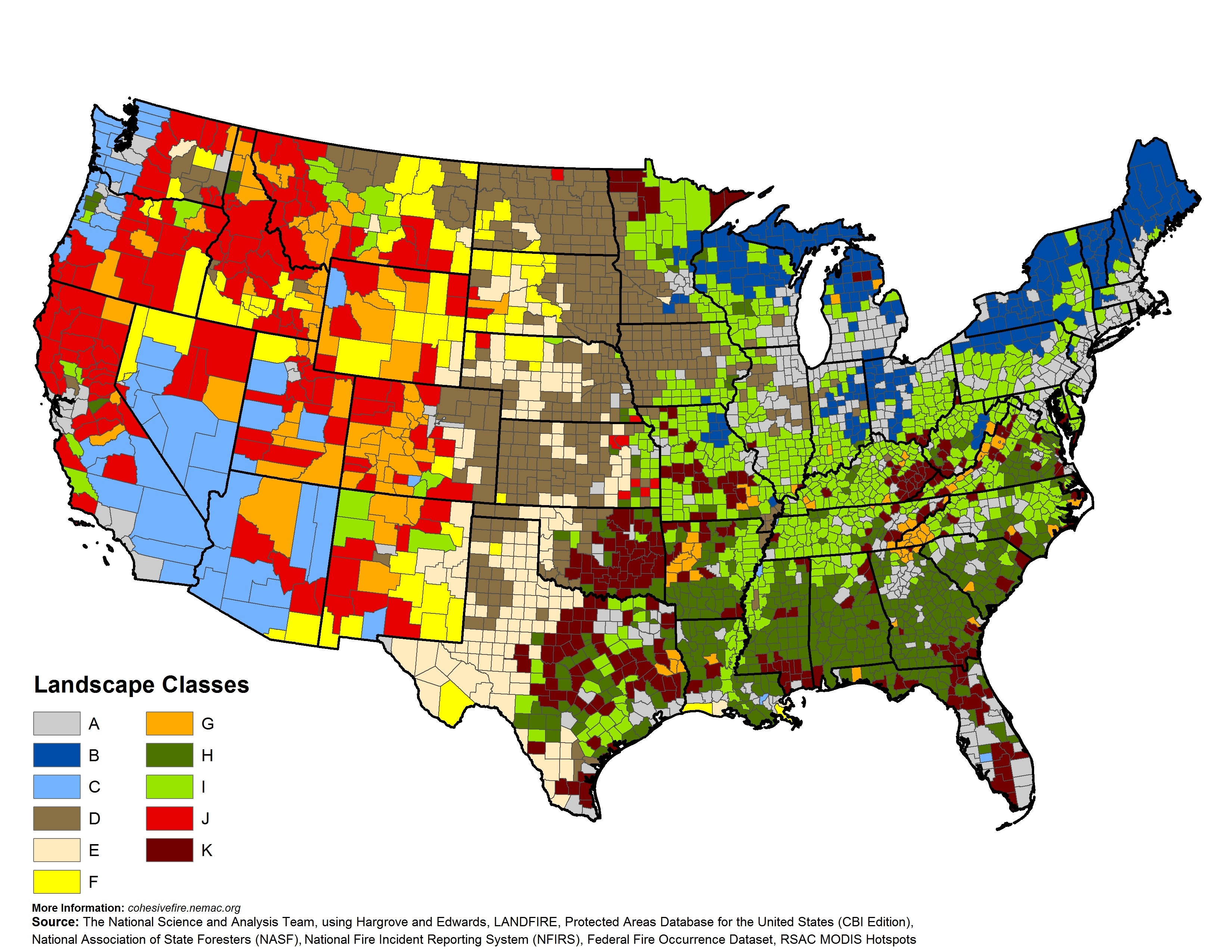 Figure 2.2. Map of the geographical distribution of the 11 landscape classes across the conterminous United States. Figure 2.2. Map of the geographical distribution of the 11 landscape classes across the conterminous United States.